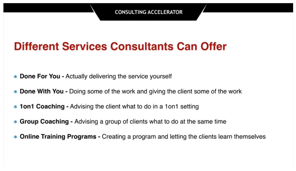 consulting accelerator Sam Ovens services sorts of consulting